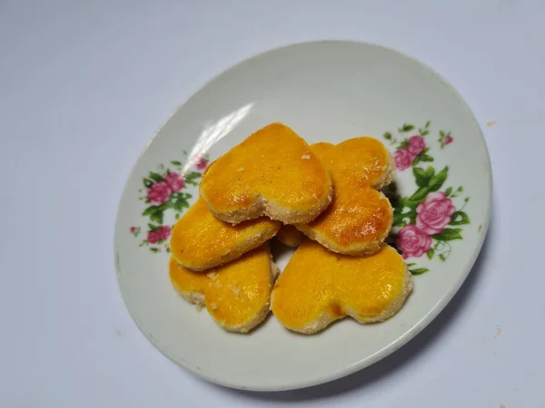 Small Snack Indonesia Shape Brown Heart Made Peanut Flour Other — Foto Stock