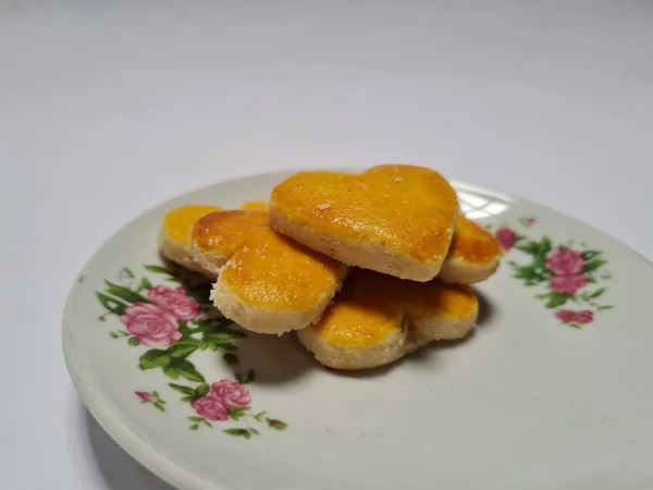Small Snack Indonesia Shape Brown Heart Made Peanut Flour Other — Fotografia de Stock