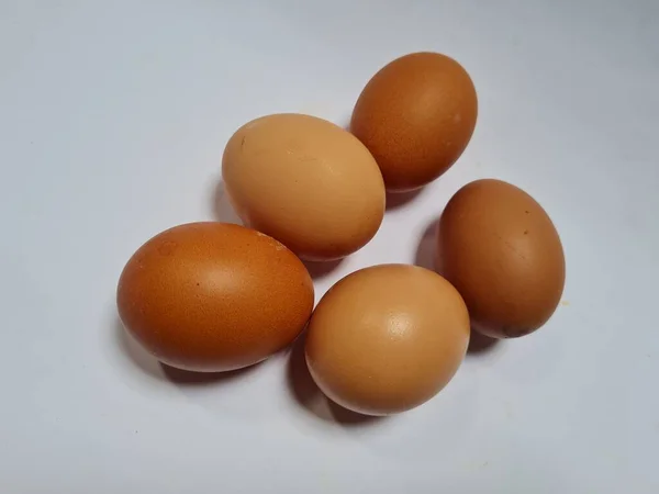 Five Brown Chicken Eggs White Background — Foto Stock