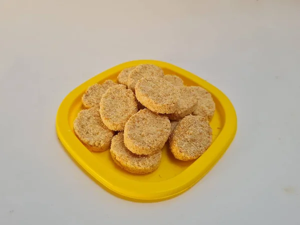 Sweet Sago Cake Made Sugar Flour Other Ingredients Yellow Container — Stockfoto