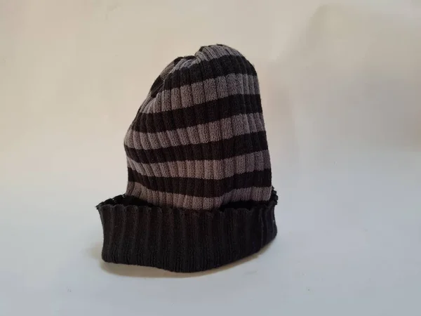 Black Gray Striped Hat Made Fabric Suitable Babies Toddlers White — Stock Photo, Image