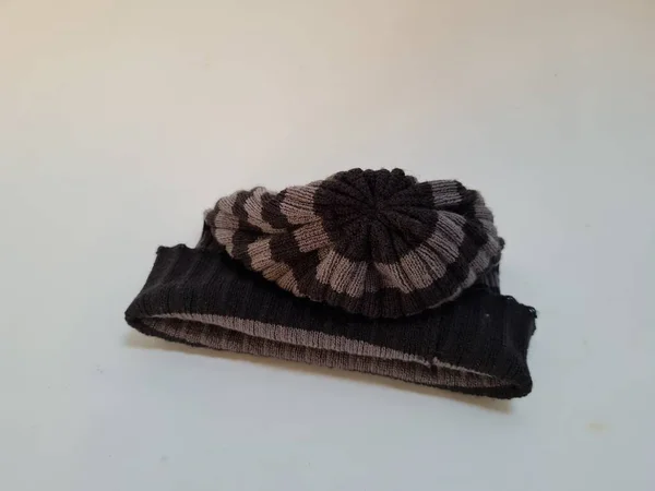 Black Gray Striped Hat Made Fabric Suitable Babies Toddlers White — Foto Stock