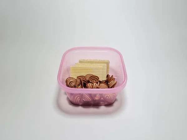 Chocolate Wafer Snacks Mini Elephant Ears Container — Stock fotografie