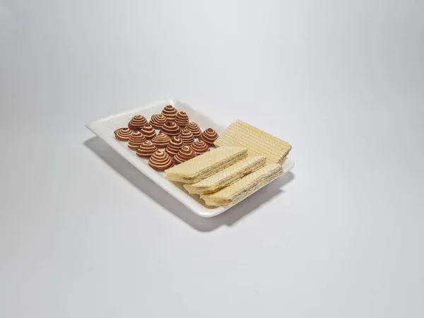 Lanches Wafer Chocolate Mini Orelhas Elefante Recipiente — Fotografia de Stock