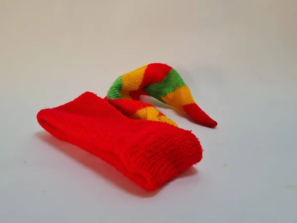 Toddler Hat Made Yarn Sharp Red Green Yellow Shape — Stock fotografie