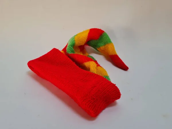 Toddler Hat Made Yarn Sharp Red Green Yellow Shape — Zdjęcie stockowe