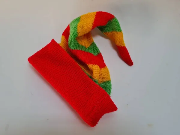 Toddler Hat Made Yarn Sharp Red Green Yellow Shape — Stock fotografie