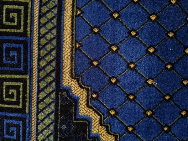 Abstrakcyjne Tło Teksturowany Dywan Modlitewny Modlitwy Muzułmanów Kolorze Niebieskim Kombinacją — Zdjęcie stockowe