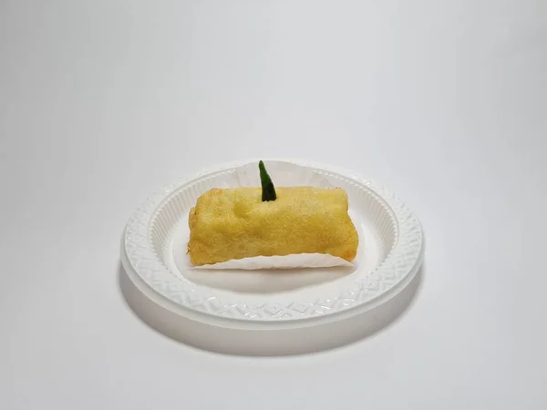 Fried Spring Roll Cake Green Chili Topping — Foto Stock