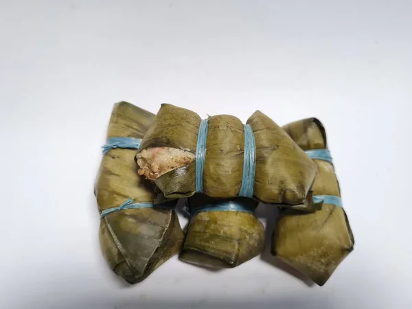 Food Indonesia Called Lepet Made Coconut Glutinous Rice Wrapped Banana — 图库照片