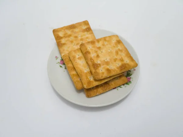 扁平的干土司 由蘸有糖分的美味小麦制成 叫做饼干 — 图库照片