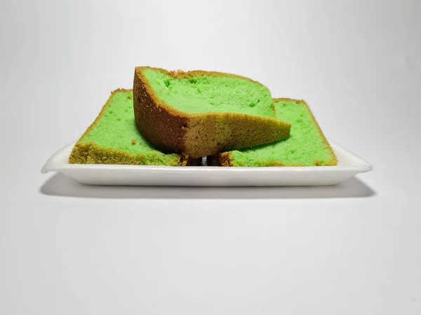 Zielony Pandan Smaku Gąbki Ciasto Białym Pojemniku — Zdjęcie stockowe