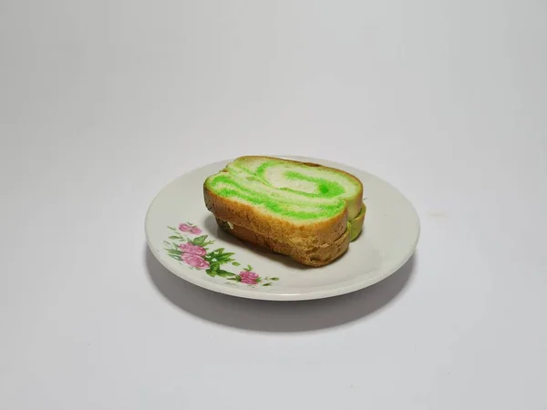 Pão Com Sabor Pandan Verde Prato Branco — Fotografia de Stock