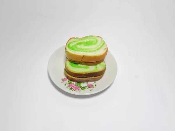 Pão Com Sabor Pandan Verde Prato Branco — Fotografia de Stock