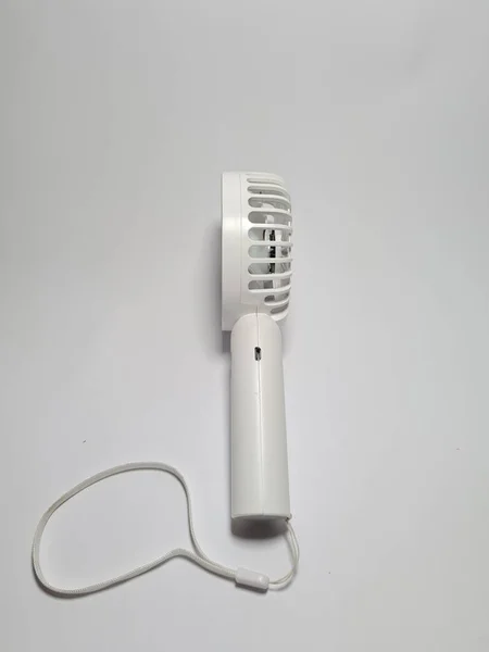 Ventilador Eléctrico Mano Blanco Con Cubierta Gris — Foto de Stock