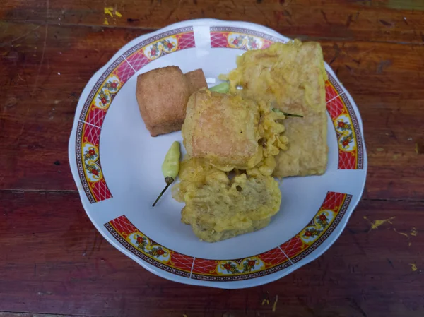 Snacks Indonésia São Tofu Frito Brontak Tofu Tempeh Jes Com — Fotografia de Stock