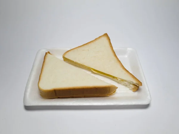 Foto Pão Branco Com Geléia Abacaxi Recipiente Branco — Fotografia de Stock