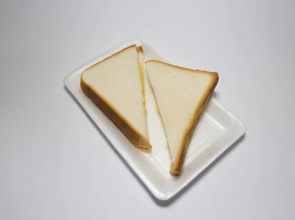 Foto Pão Branco Com Geléia Abacaxi Recipiente Branco — Fotografia de Stock