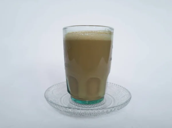 Koffie Met Een Mengsel Van Karamelmelk Bestrooid Met Chocolade — Stockfoto