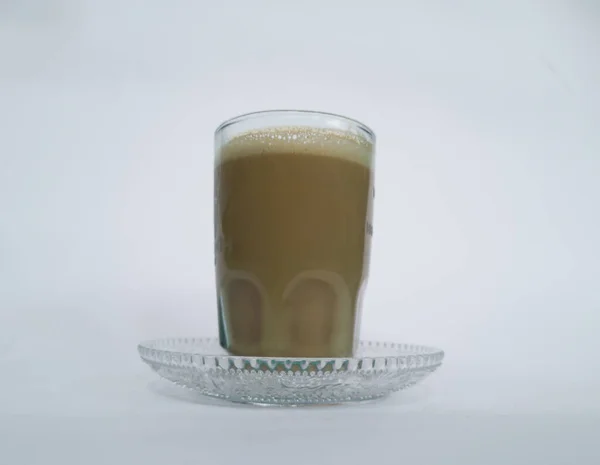 Koffie Met Een Mengsel Van Karamelmelk Bestrooid Met Chocolade — Stockfoto