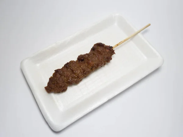 Mâncăruri Din Carne Feliată Gătite Condimente Numite Satay Carne — Fotografie, imagine de stoc