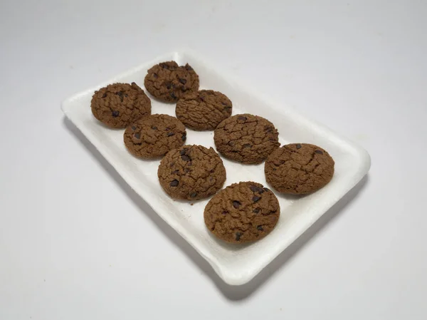 Шоколадное Печенье Муки Других Ингредиентов Белом Фоне — стоковое фото