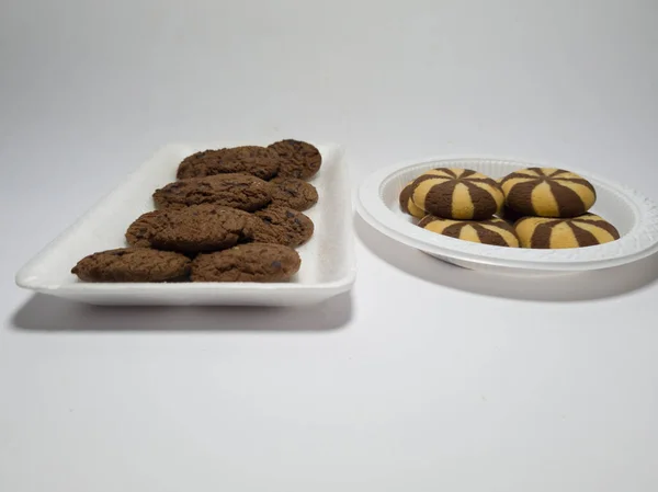 Biscoito Chocolate Fundo Branco — Fotografia de Stock