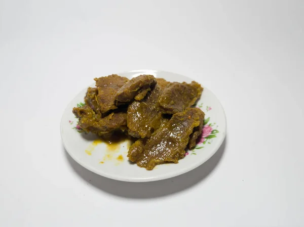 Beef Rendang Dish Delicious Spices White Plate — Fotografia de Stock