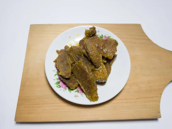 Beef Rendang Dish Delicious Spices White Plate — ストック写真