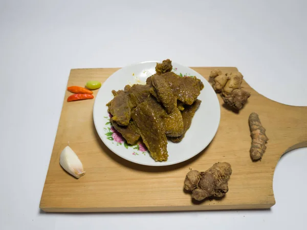 Beef Rendang Dish Delicious Spices White Plate — Stock Photo, Image