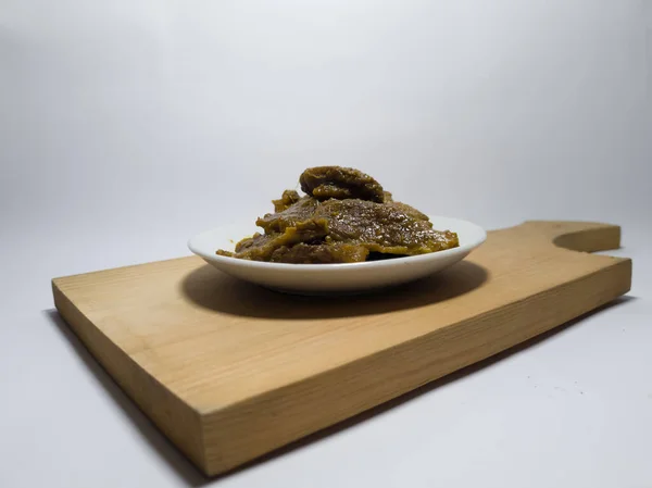 Beef Rendang Dish Delicious Spices White Plate — Stok Foto