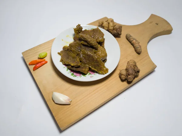 Beef Rendang Dish Delicious Spices White Plate —  Fotos de Stock