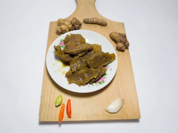 Beef Rendang Dish Delicious Spices White Plate — ストック写真