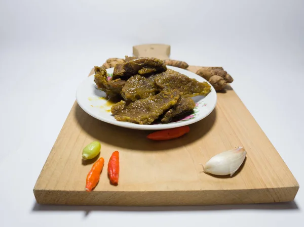 Beef Rendang Dish Delicious Spices White Plate — Stockfoto