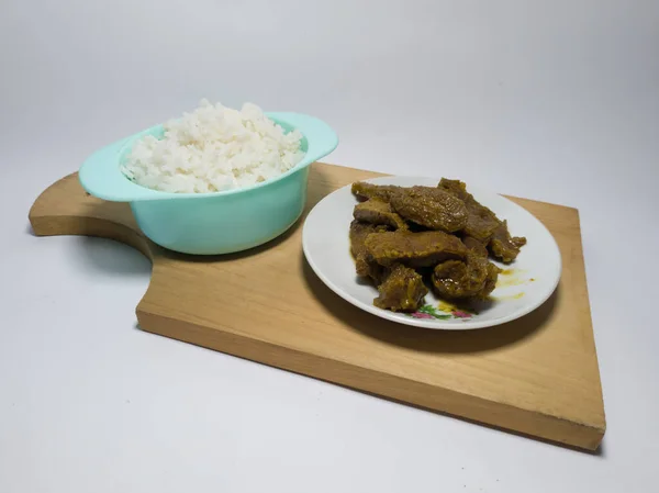 Beef Rendang Dish Delicious Spices White Plate — ストック写真