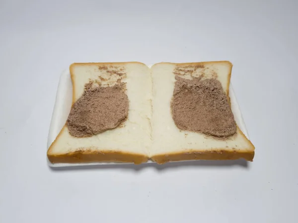 Pão Branco Recheado Com Chocolate Fundo Branco — Fotografia de Stock