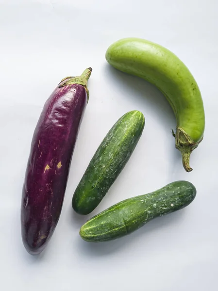 Raw Vegetables Consisting Purple Green Eggplant Cucumber — ストック写真