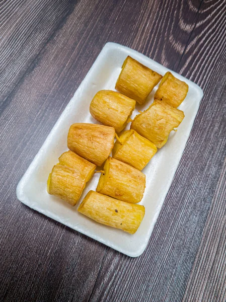 Jedzenie Wioski Która Jest Smażone Cassava Jest Chrupiące Smaczne — Zdjęcie stockowe