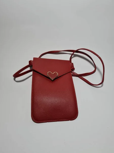 Women Small Bag Made Red Leather Straps — стоковое фото