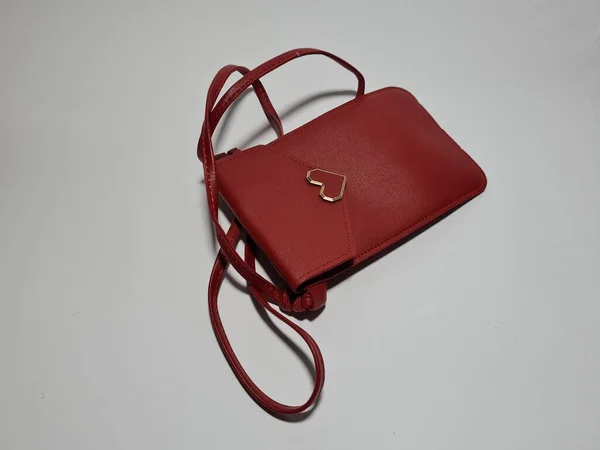Women Small Bag Made Red Leather Straps — Photo