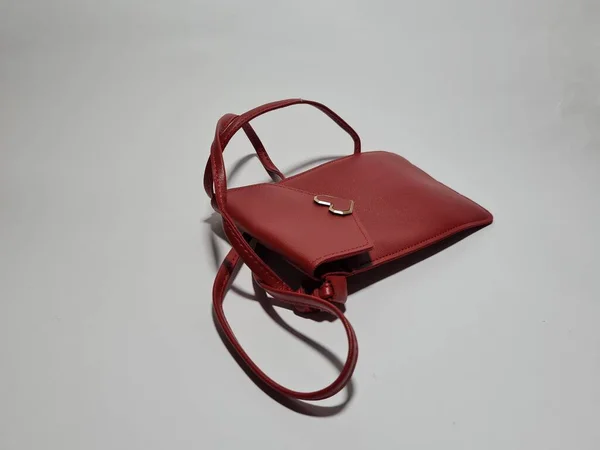 Women Small Bag Made Red Leather Straps — Stockfoto