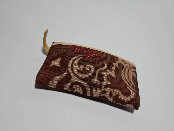 Women Wallet Made Patterned Brown Fabric — Fotografia de Stock