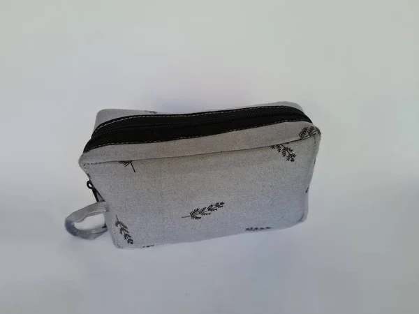 Small Gray Patterned Bag Mukena Holder White Background — ストック写真
