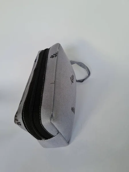 Small Gray Patterned Bag Mukena Holder White Background — Foto de Stock