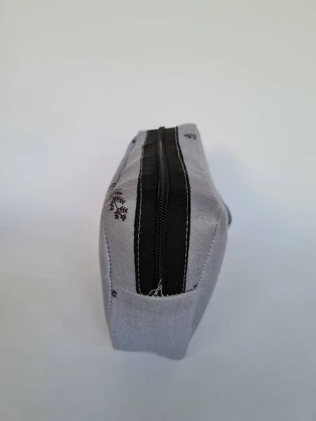 Small Gray Patterned Bag Mukena Holder White Background — 图库照片