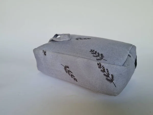 Small Gray Patterned Bag Mukena Holder White Background — Stok fotoğraf