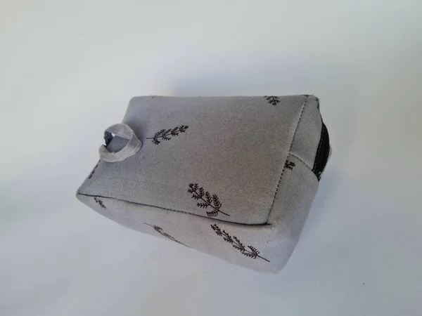 Small Gray Patterned Bag Mukena Holder White Background — Stockfoto
