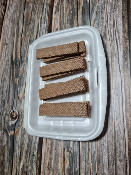 Crunchy snacks made of flour and other ingredients chocolate wafers