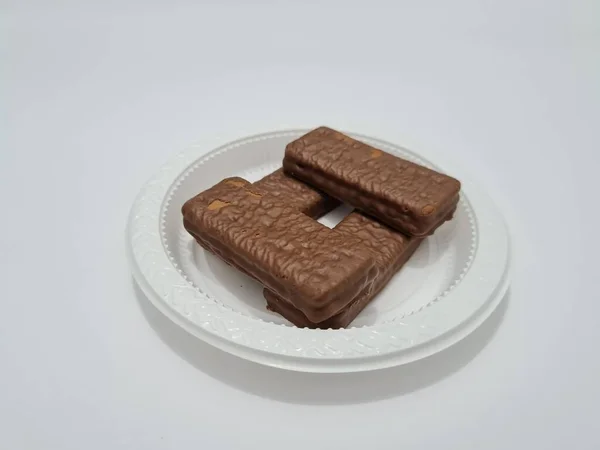 Σνακ Από Αλεύρι Και Άλλα Συστατικά Δηλαδή Μπισκότα Γεύση Σοκολάτας — Φωτογραφία Αρχείου
