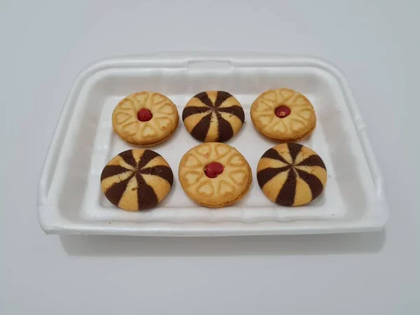 Svačinka Mouky Dalších Ingrediencí Konkrétně Čokoládových Sušenek Borůvkových Sušenek — Stock fotografie